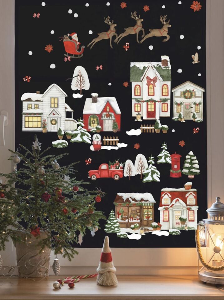 Yılbaşı-Yılbaşı Kasabası Çocuk Bebek Odası Sticker Seti , Yılbaşı Süsü Yeni Yıl Kış Konsepti -