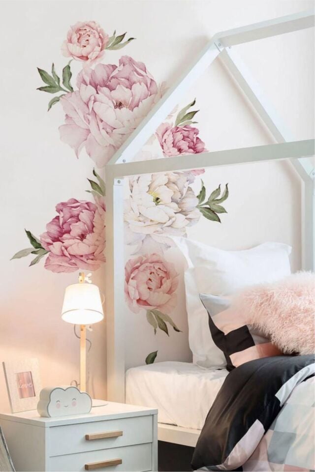 Pembe Beyaz Şakayık Duvar Stickerı - 60 x 100