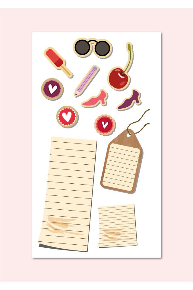 5'Li ''Pink Vibes'' Vintage Sticker Planner Ajanda Bullet Journal Için Uygun Set 1 -