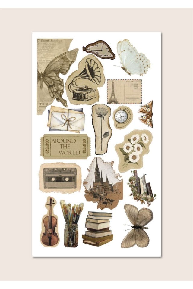 5'Li ''Vintage'' Sticker Planner Ajanda Bullet Journal Için Uygun Set 1 -