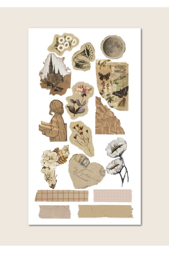 5'Li ''Vintage'' Sticker Planner Ajanda Bullet Journal Için Uygun Set 2 -