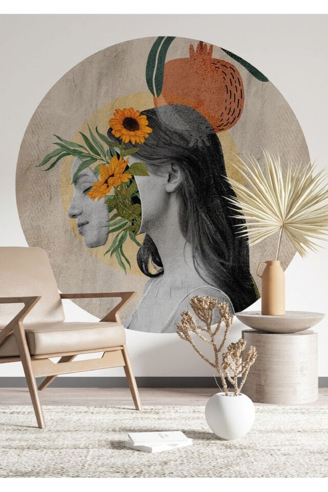 Boho - Bohem Tarzında Daire Duvar Stickerı - 95 x 95