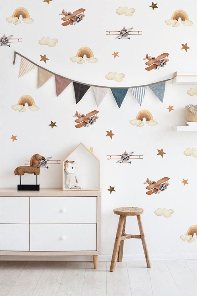 Retro Planet Çocuk Odası Duvar Stickerı - Tek Ebat