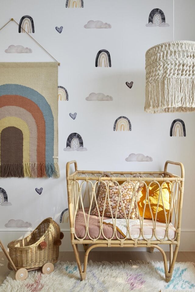 Bohem Gökkuşağı Ve Bulutlar Çocuk Odası Duvar Stickerı - Tek Ebat