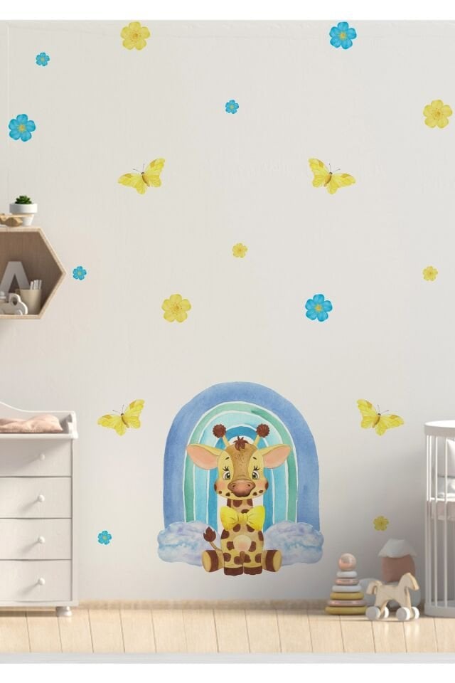 Neşeli Zürafalar Çocuk Odası Duvar Stickerı - Tek Ebat