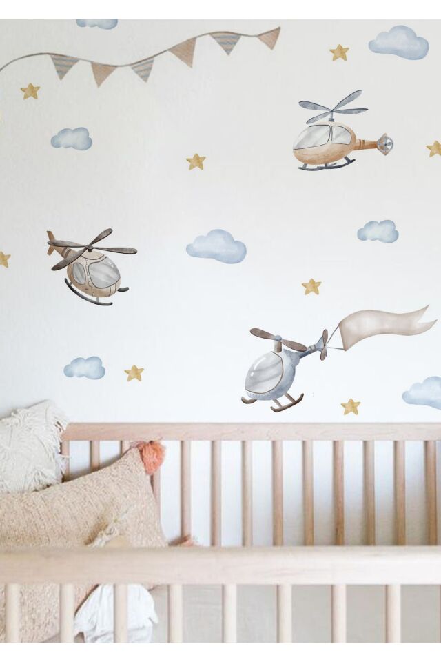 Helikopter Çocuk Odası Duvar Stickerı - Tek Ebat
