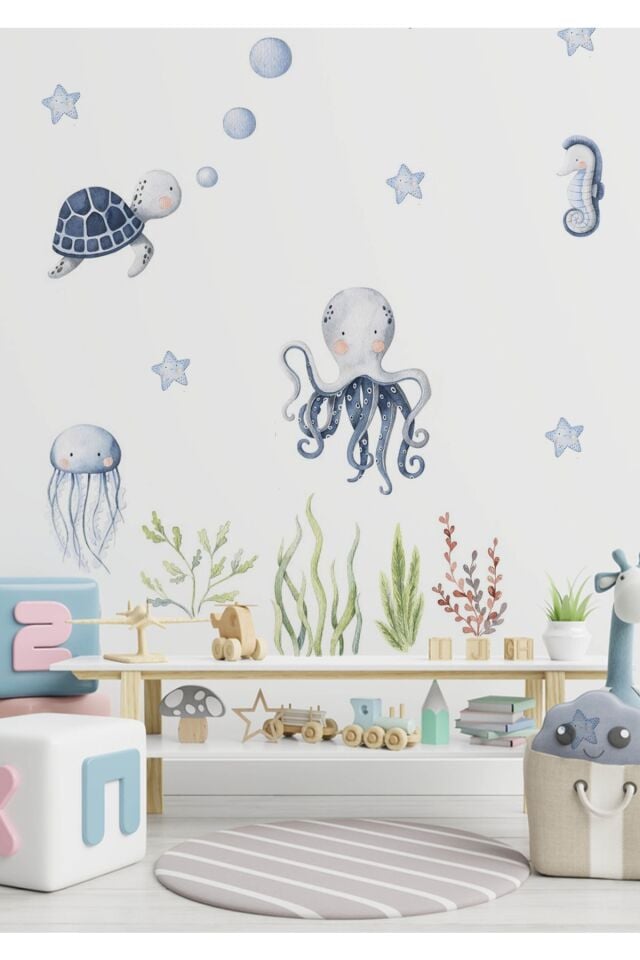 Deniz Altı Canlıları Çocuk Odası Duvar Stickerı - Tek Ebat