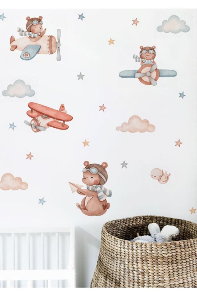 Pilot Ayıcık Çocuk Odası Duvar Stickerı - Tek Ebat