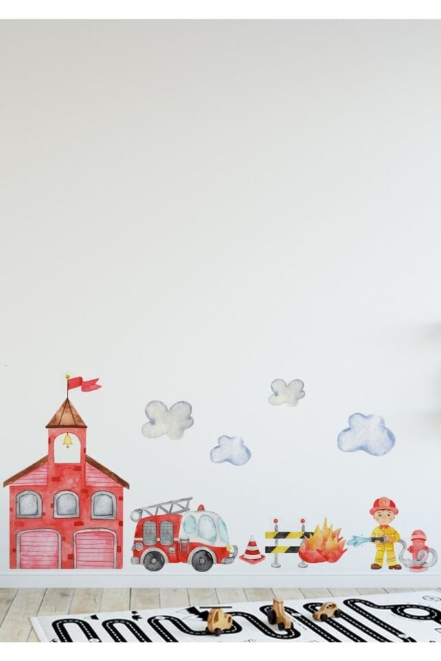 Itfaiye Ekibi Çocuk Odası Duvar Stickerı - Tek Ebat
