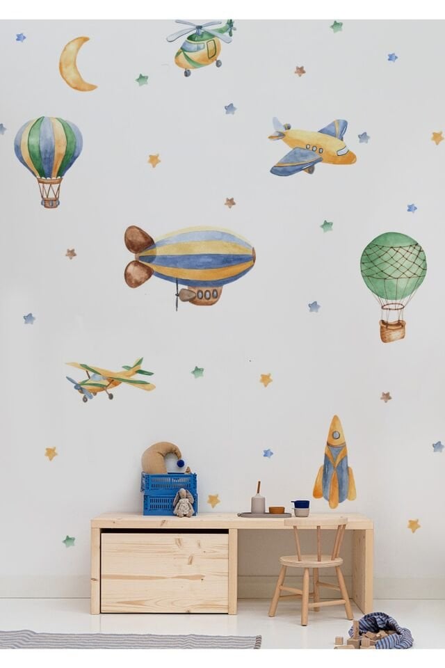 Yeşil Mavi Balonlar Çocuk Odası Duvar Stickerı - Tek Ebat