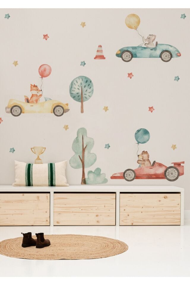 Racing Cars Çocuk Odası Duvar Stickerı - Tek Ebat