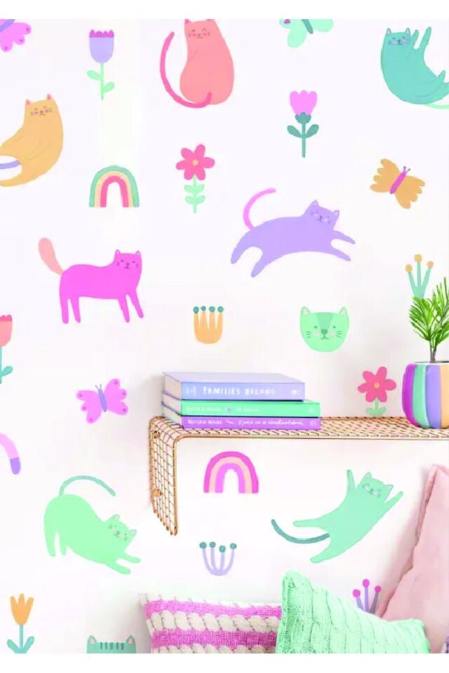 Şirin Kediler Çocuk Odası Duvar Stickeri - 50 x 100