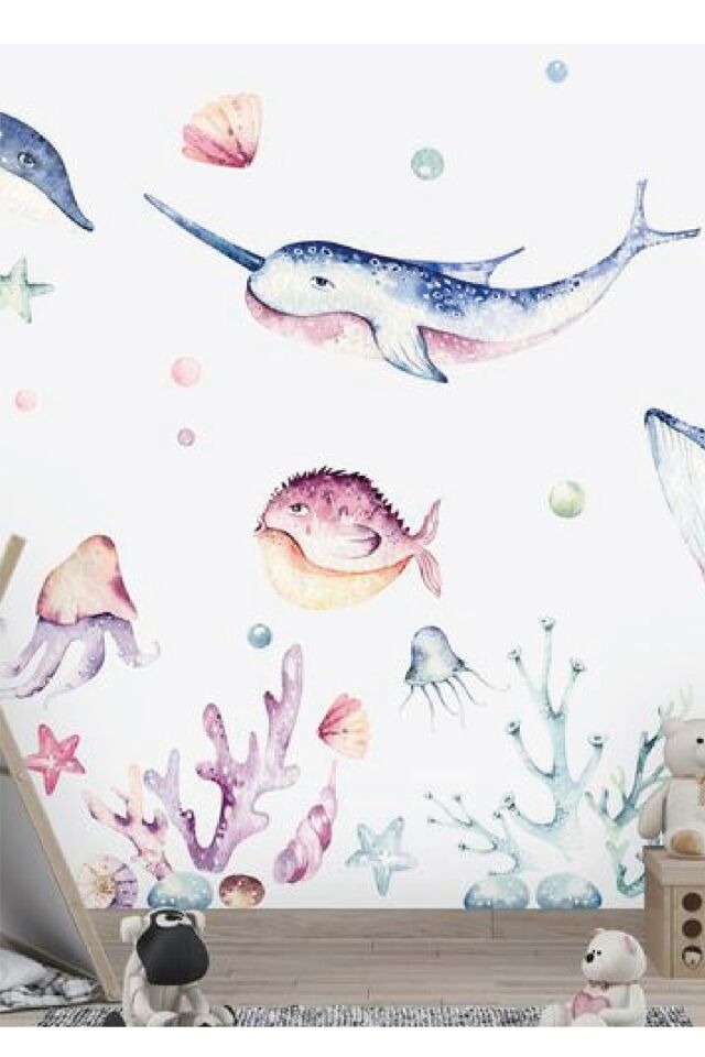 Deniz Canlıları Çocuk Odası Duvar Stickerı - Tek Ebat