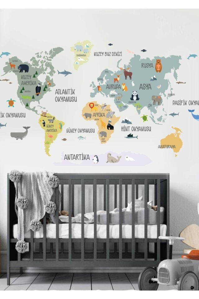 Harita Çocuk Odası Duvar Stickerı - 100 x 100