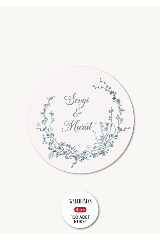 Yapışkanlı İsimli Etiket - Söz, Nişan, Düğün - 4cm 100 Adet -