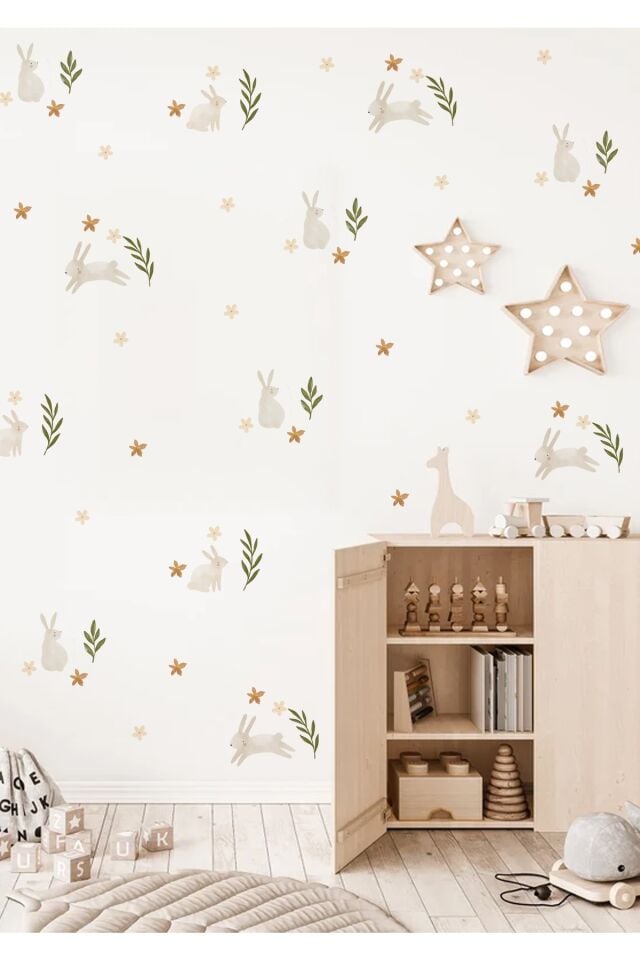 Mutlu Tavşanlar Çocuk Odası Duvar Stickerı - 50 x 100