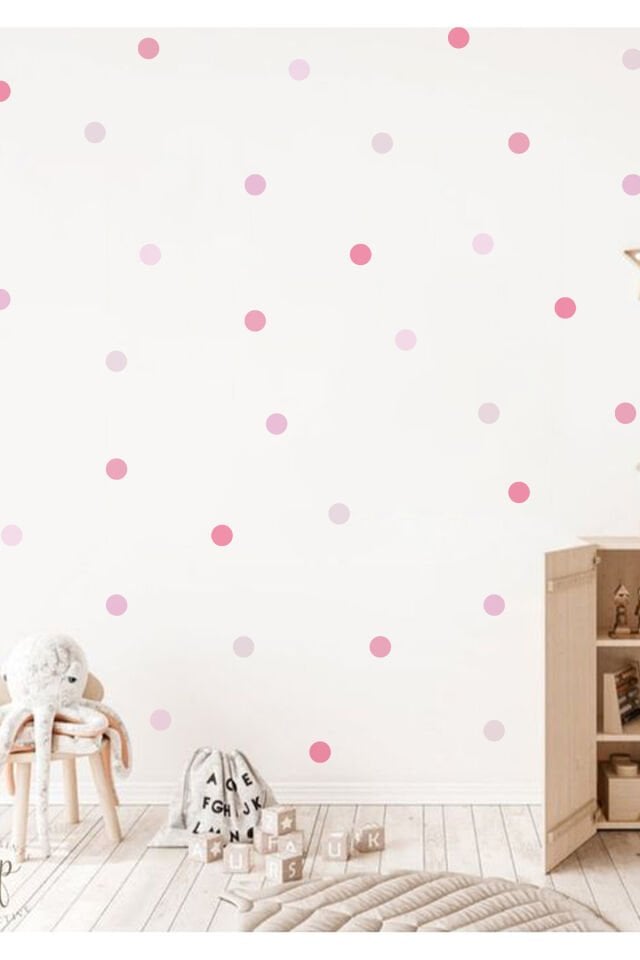 Pembe Puantiyeler Çocuk Odası Duvar Stickeri - 50 x 100