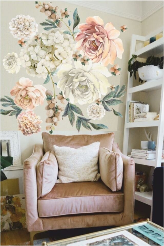 Ortanca Ve Şakayık Duvar Stickerı - 50 x 103