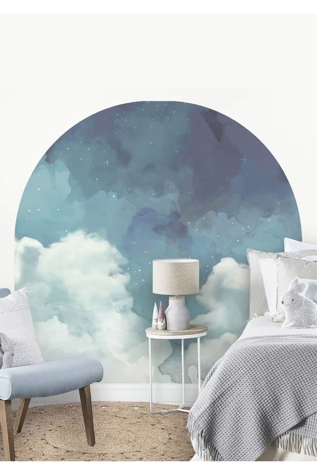 Bohem Bulutlu Gece Çocuk Odası ve Ev Dekorasyon Stickerı - 100 x 100