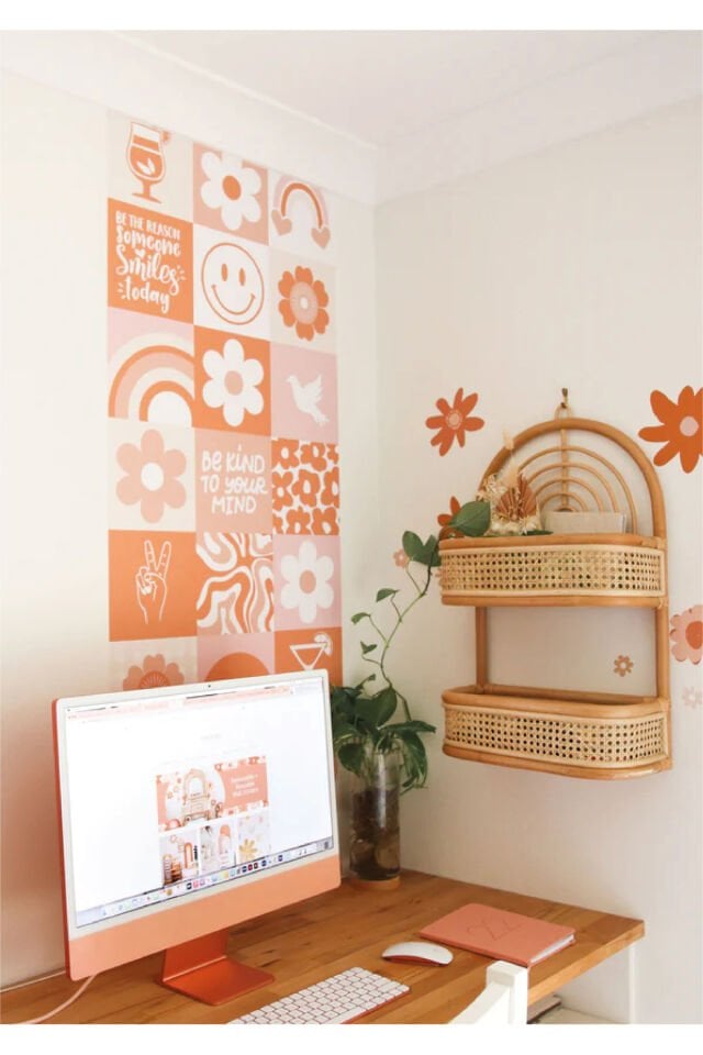 Bohem Kareler - Happy Smile Duvar Stickerı - 50 x 125