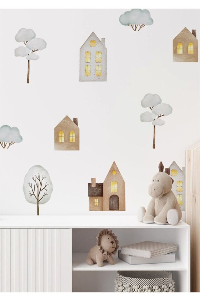 Küçük Şehir Evleri Çocuk Odası Duvar Stickerı - 50 x 95
