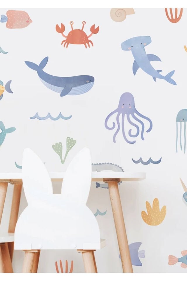 Okyanus Canlıları Çocuk Odası Duvar Stickerı - 60 x 95