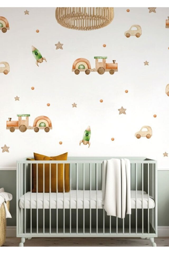 Ahşap Taşılar Çocuk Odası Duvar Stickerı - 70 x 95