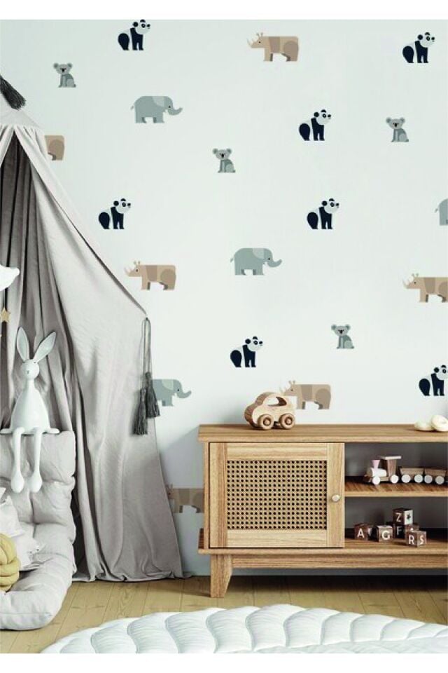Mini Safari Hayvanları Çocuk Odası Duvar Stickerı - 50 x 100