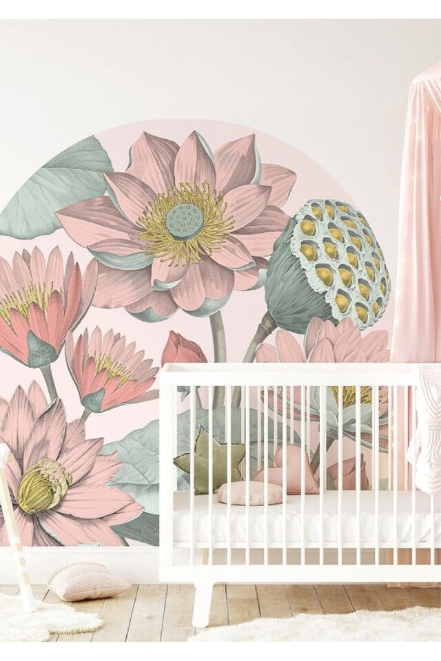 Bohem Nilüfer Çiçekleri Çocuk Odası Duvar Stickerı - 100 x 100