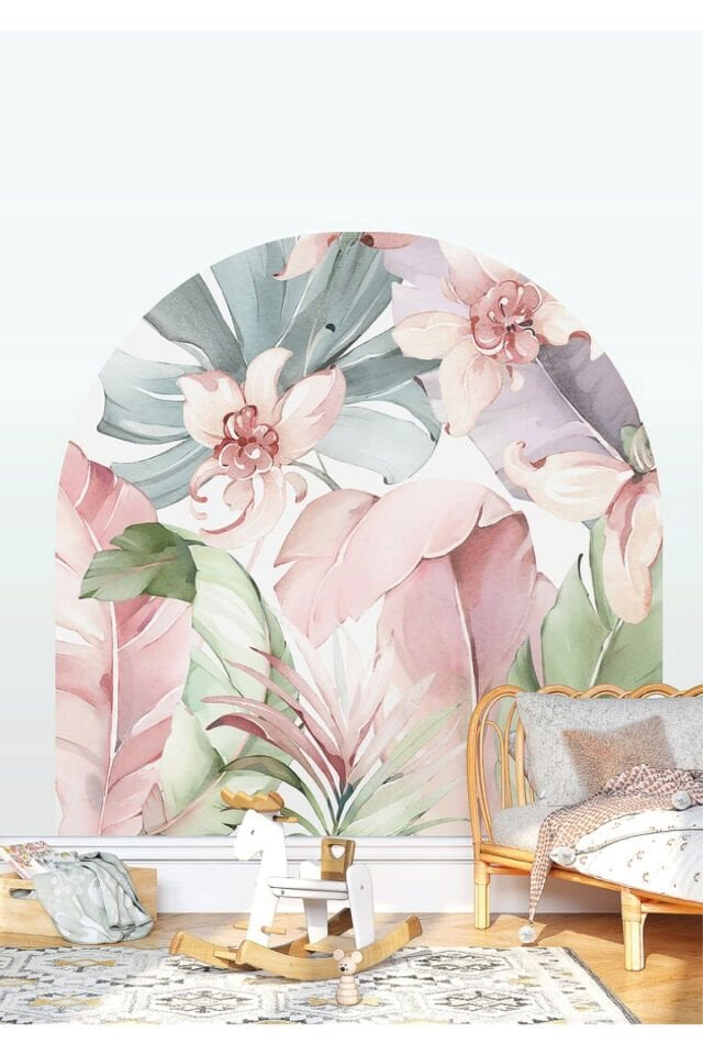 Bohem Renkli Çiçek Kemeri Çocuk Odası ve Ev Dekorasyon Stickerı - 100 x 100