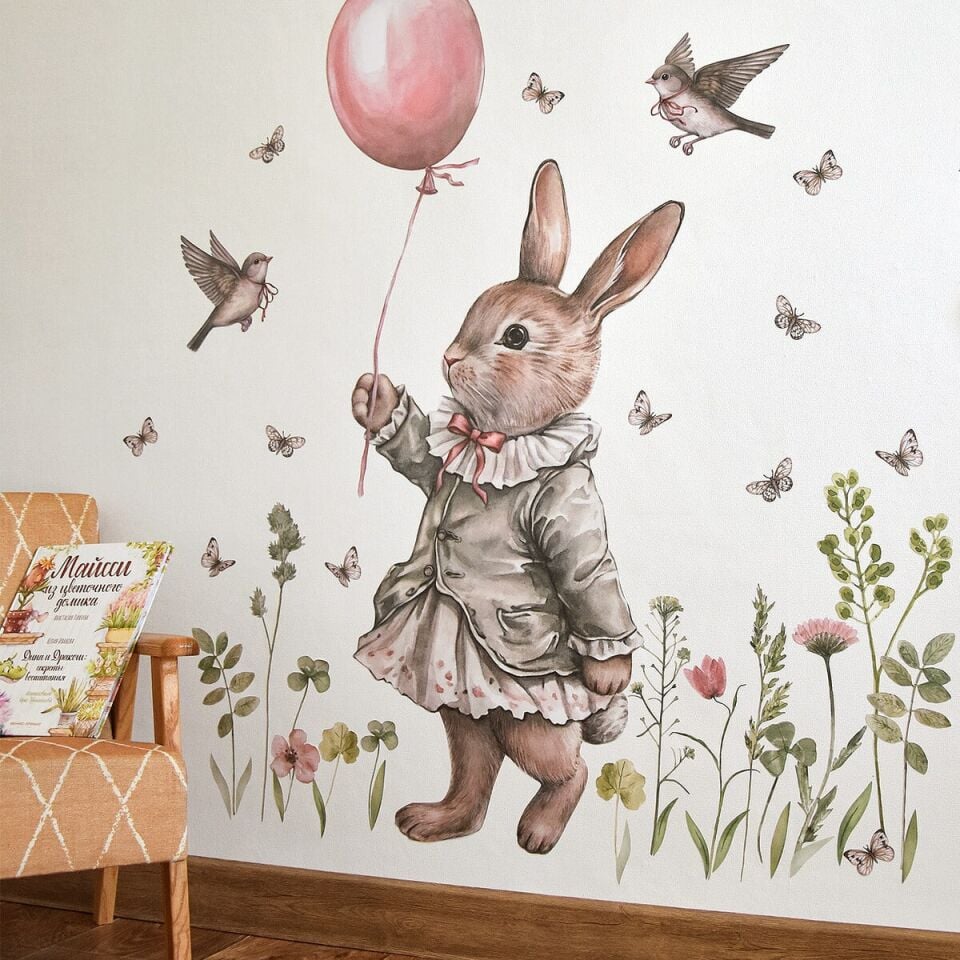 Retro Tavşanın Bahçesi Duvar Sticker