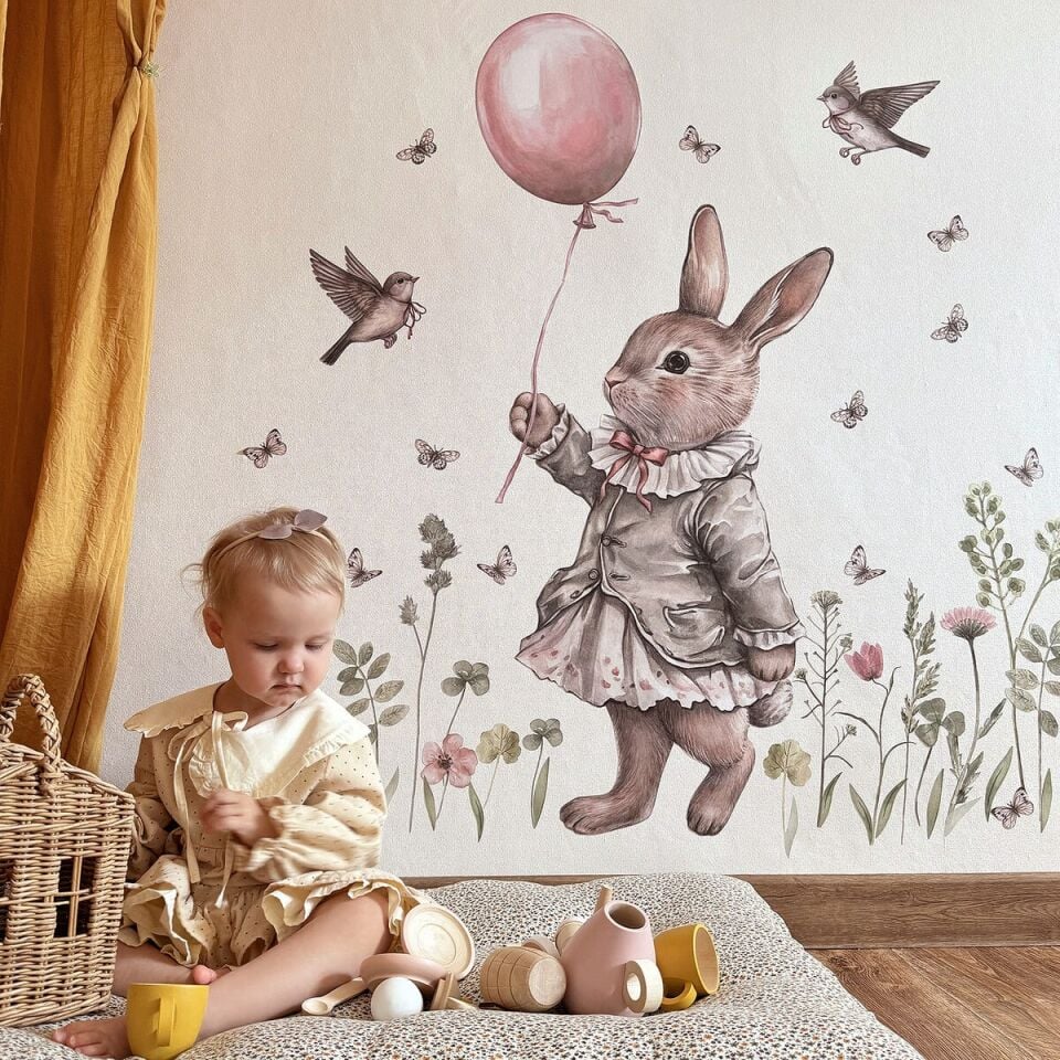 Retro Tavşanın Bahçesi Duvar Sticker