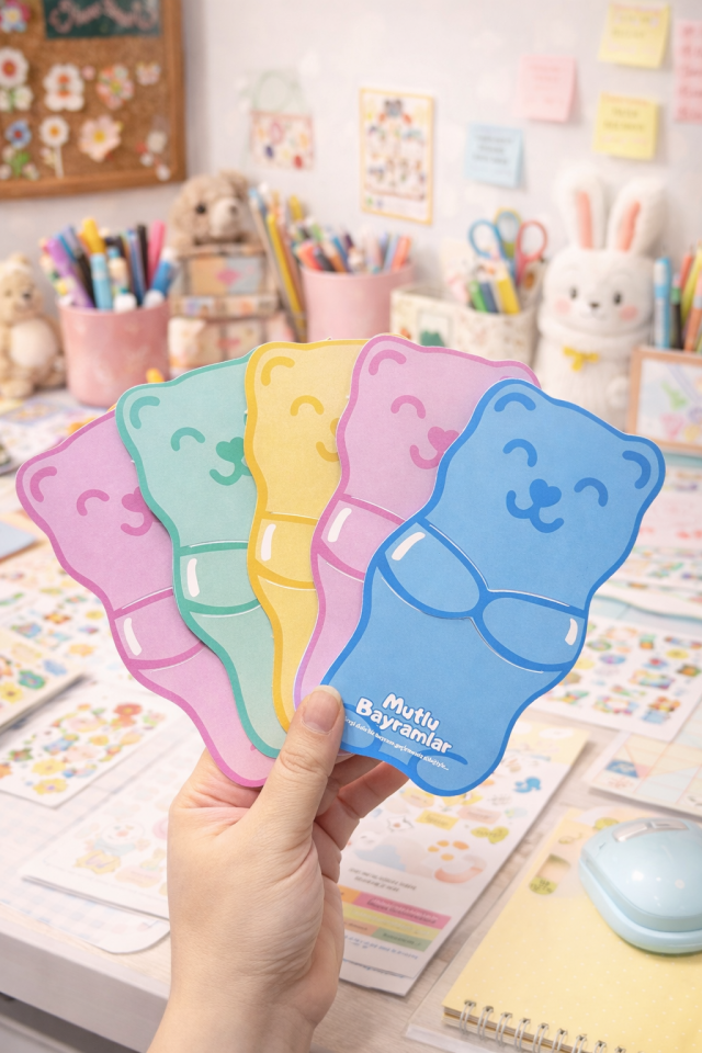 Ayıcıklı Bayram Jelibon Şeker Kartı – 10 Adet Renkli Ayıcık Kartı | Bayram Hediyelik Çocuk Kartı