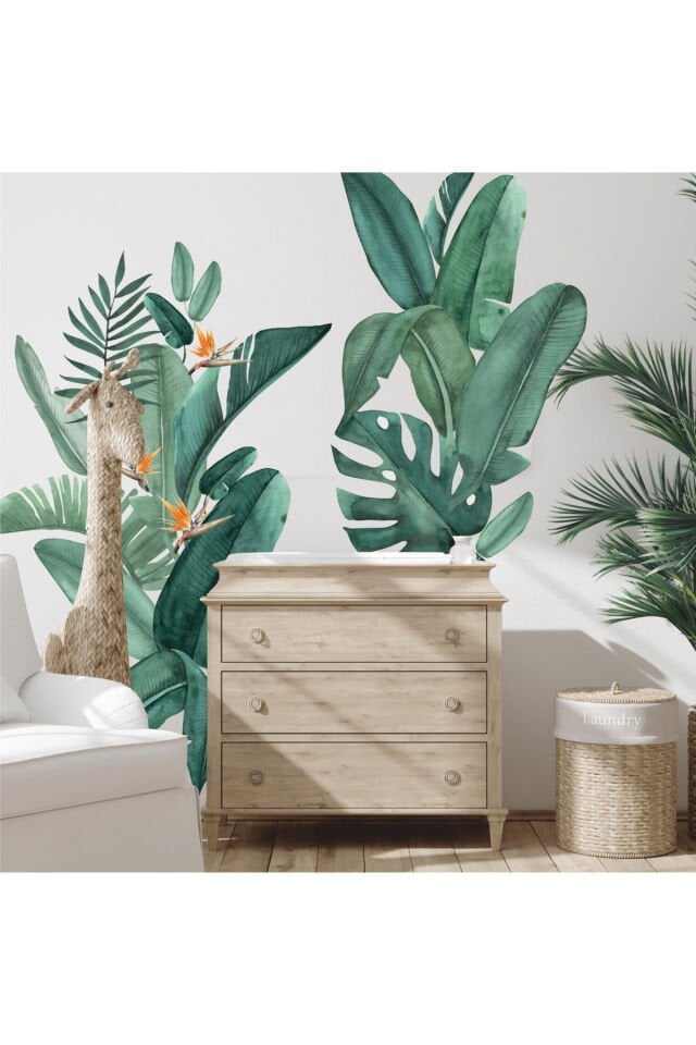 Tropikal Yapraklar Çocuk Odası Duvar Stickerı - Tek Ebat