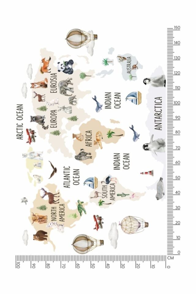 Safari Dünya Haritası Dekoratif Sticker - 165 x 110