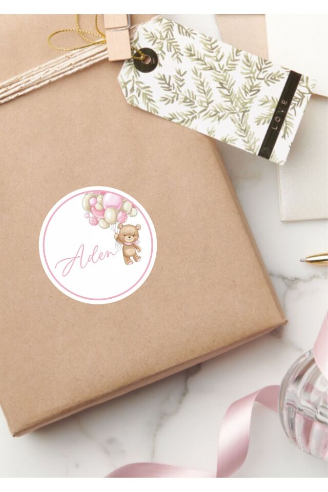 İsimli Kişiye Özel Yuvarlak Bebek Etiket/Sticker 4x4cm 100 Adet -