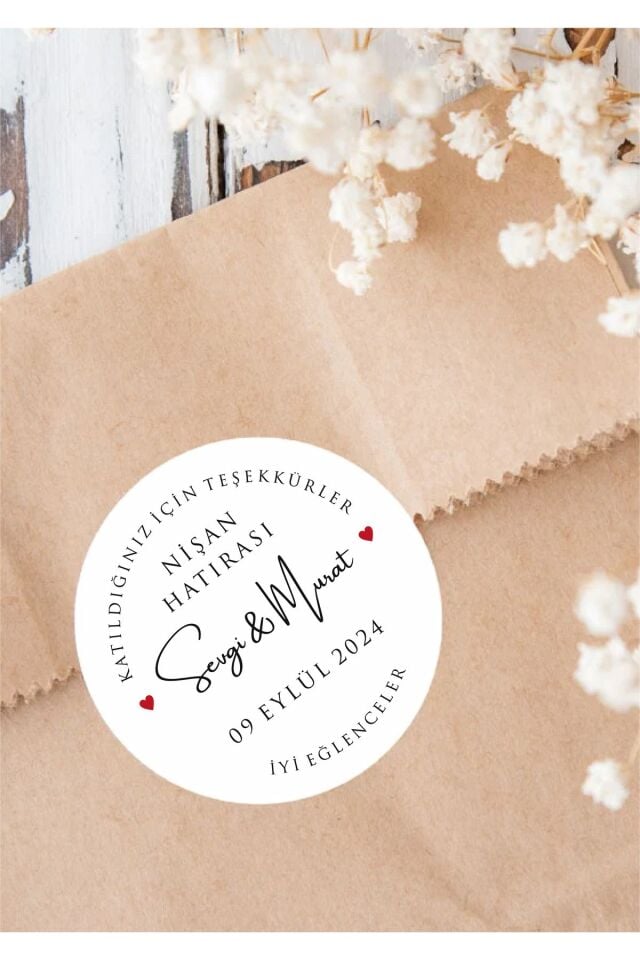 Yapışkanlı İsimli Etiket - Söz, Nişan, Düğün - 4cm 100 Adet -