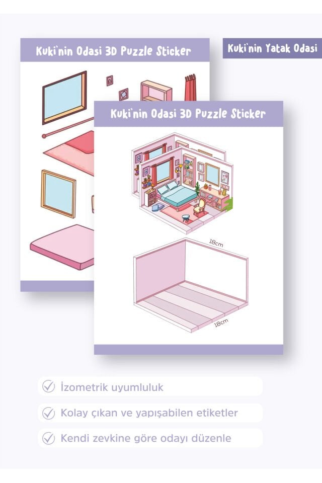 Sticker Puzzle 46 Parça İzometrik Sticker - Kuki'nin Yatak Odası -