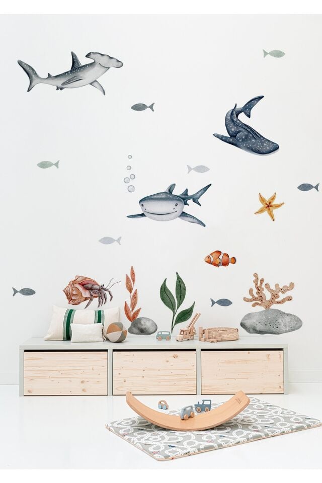 Baby Shark Çocuk Odası Duvar Stickerı - Tek Ebat