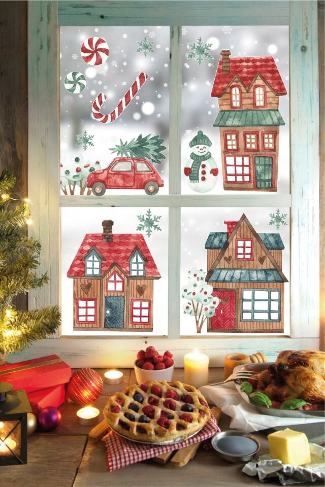 Noel Şehri Cam Ve Duvar Stickerı Yılbaşı Süsleri -
